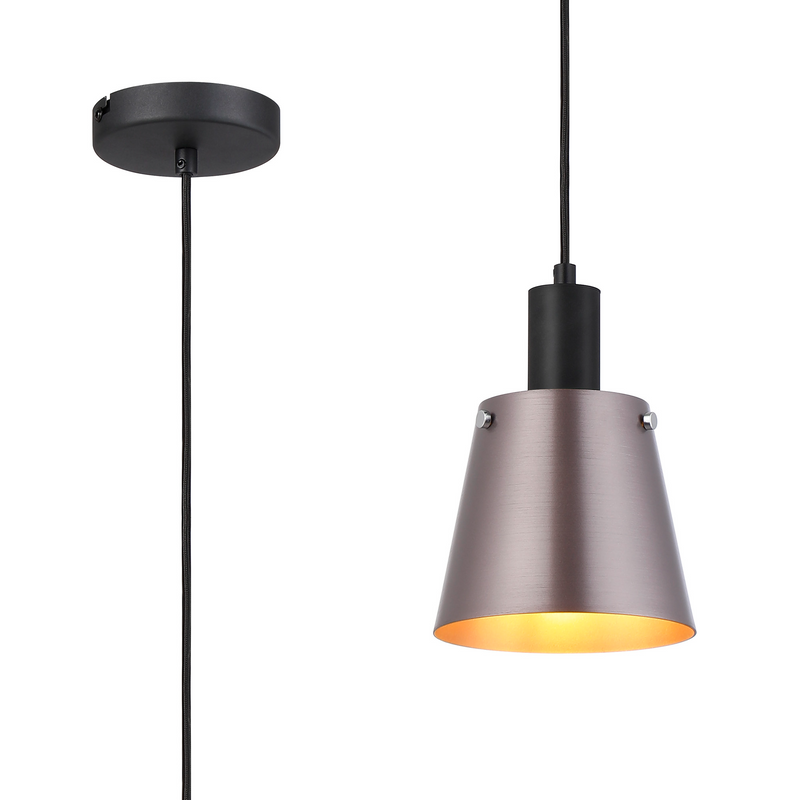 Load image into Gallery viewer, C-Lighting Hektor Single Pendant With 16cm x 14cm Shade, 1 Light E27, Sand Black/Brown/Copper Metal Shade  - 60863
