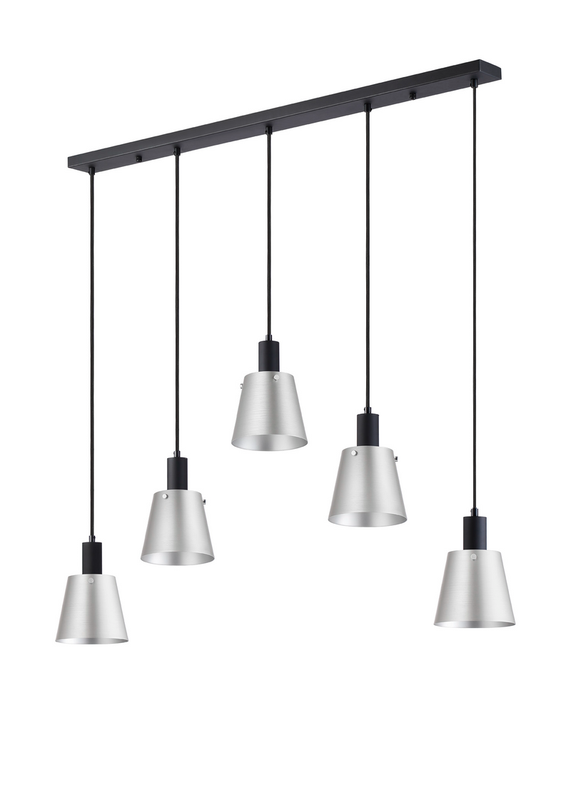 Load image into Gallery viewer, C-Lighting Hektor Linear Pendant With 16cm x 14cm Shade, 5 Light E27, Sand Black/Light Grey/Silver Metal Shade - 60883
