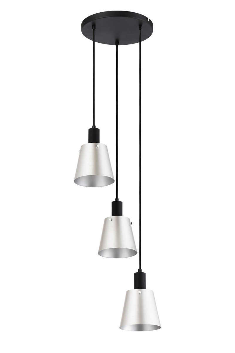 Load image into Gallery viewer, C-Lighting Hektor Round Pendant With 16cm x 14cm Shade, 3 Light E27, Sand Black/Light Grey/Silver Metal Shade  - 60889
