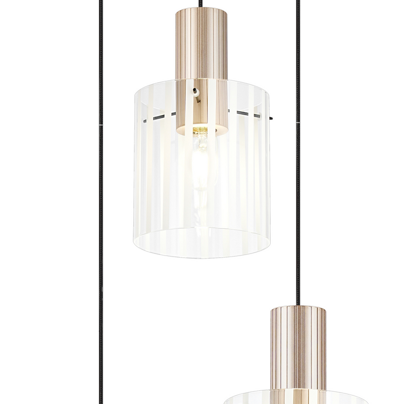 Load image into Gallery viewer, C-Lighting Bridge Ribbed Round Pendant, 3 Light Adjustable E27, Light Gold/Frosted Wide Line Glass-
