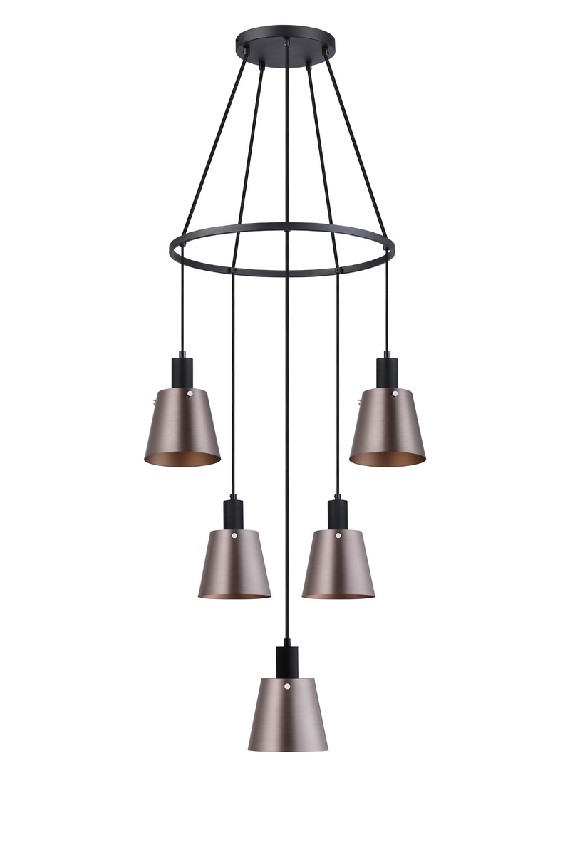 Load image into Gallery viewer, C-Lighting Hektor Ring Pendant With 16cm x 14cm Shade, 5 Light E27, Sand Black/Brown/Copper Metal Shade - 60911

