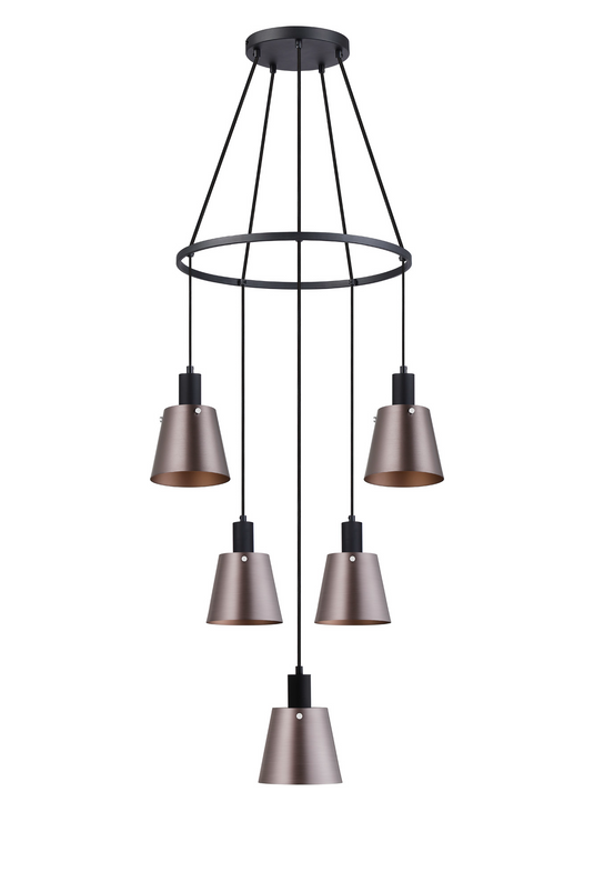 C-Lighting Hektor Ring Pendant With 16cm x 14cm Shade, 5 Light E27, Sand Black/Brown/Copper Metal Shade - 60911