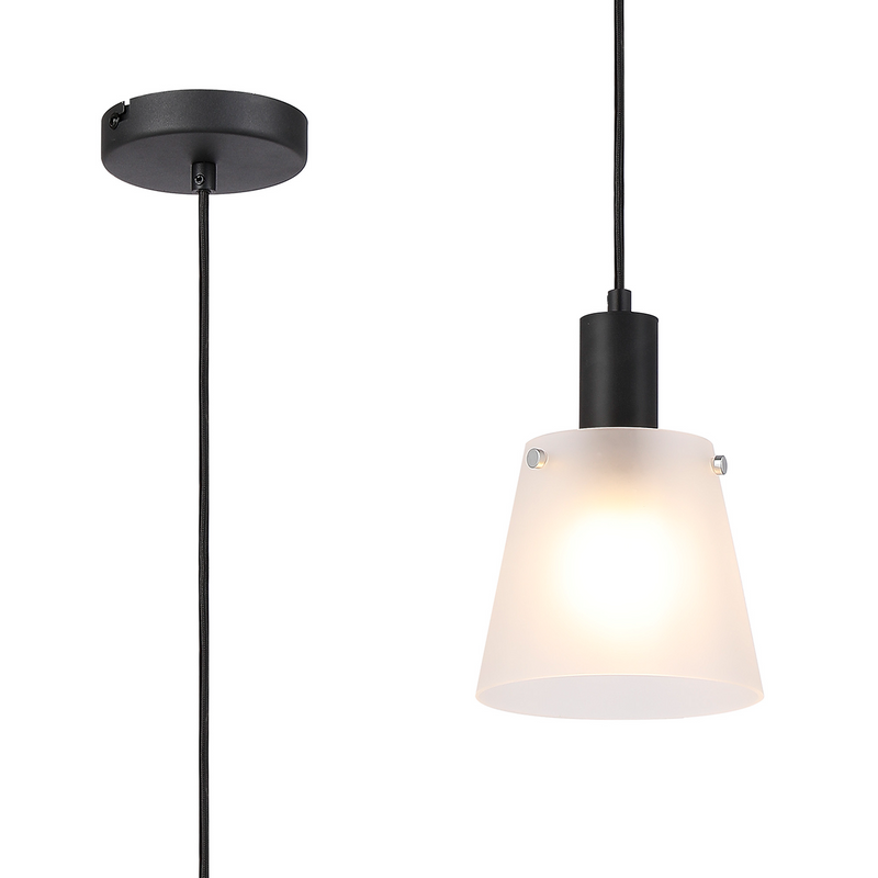 Load image into Gallery viewer, C-Lighting Hektor Single Pendant With 16cm x 14cm Shade, 1 Light E27, Sand Black/Frosted White Glass Shade  - 60866
