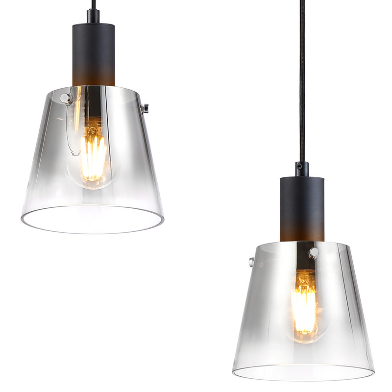 Load image into Gallery viewer, C-Lighting Hektor Linear Pendant With 16cm x 14cm Shade, 3 Light E27, Sand Black/Smoke Faded Glass Shade - 60879
