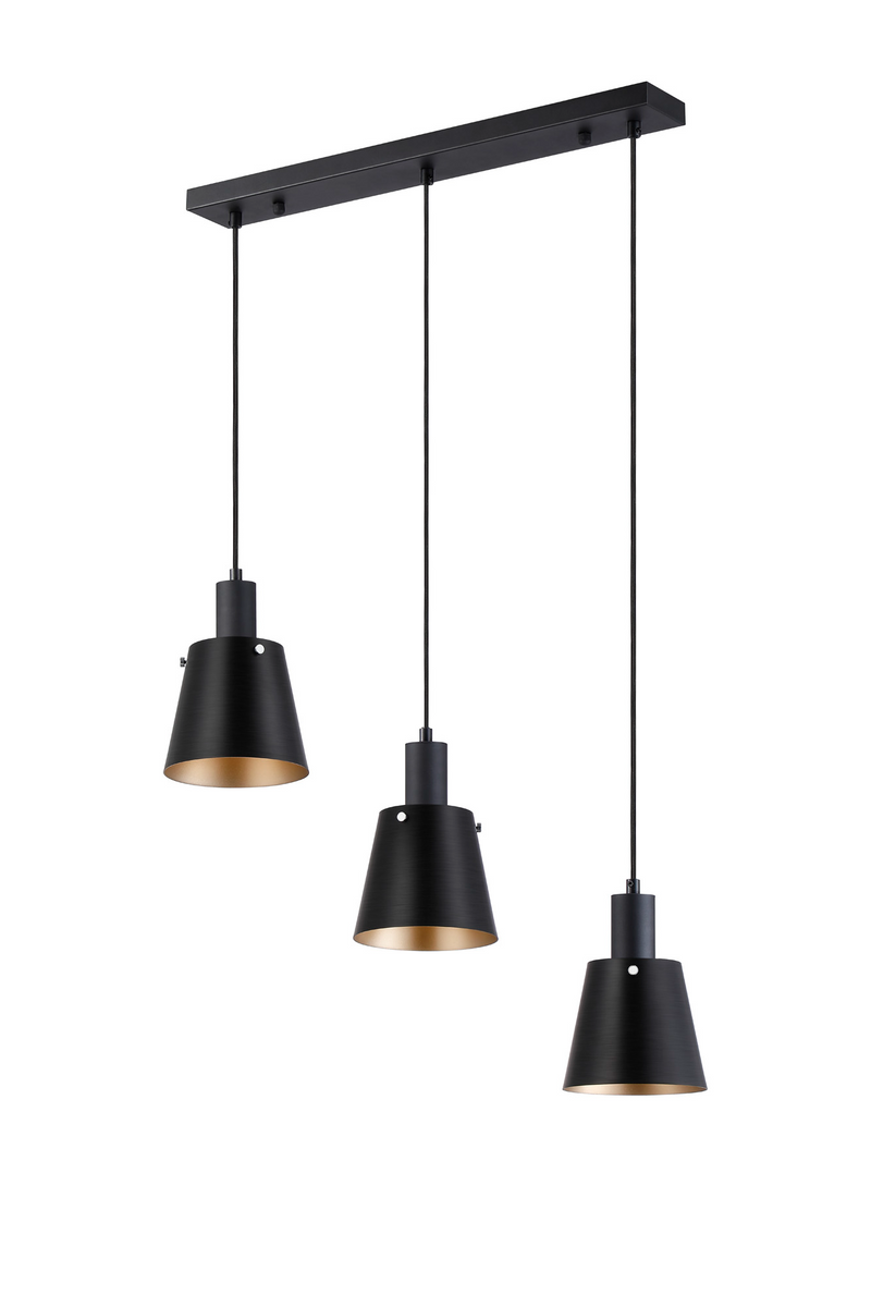 Load image into Gallery viewer, C-Lighting Hektor Linear Pendant With 16cm x 14cm Shade, 3 Light E27, Sand Black/Black/Gold Metal Shade - 60874
