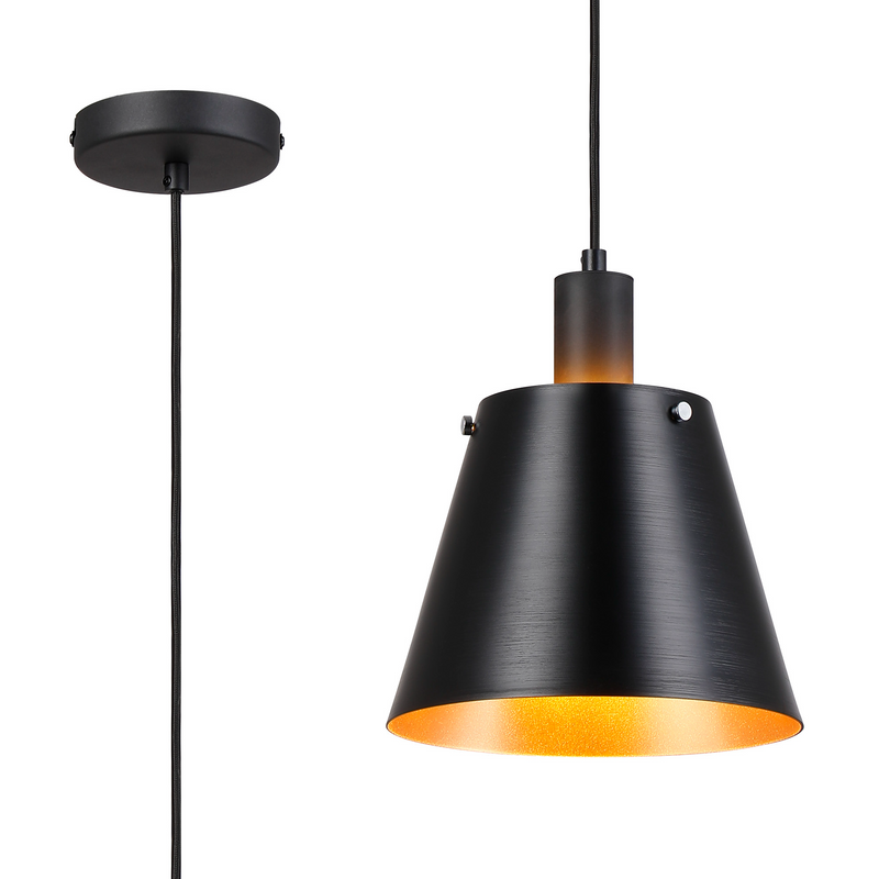 Load image into Gallery viewer, C-Lighting Hektor Single Pendant With 23cm x 18cm Shade, 1 Light E27, Sand Black/Black/Gold Metal Shade  - 60871
