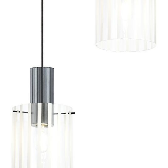 C-Lighting Bridge Ribbed Round Pendant, 3 Light Adjustable E27, Dark Grey/Frosted Wide Line Glass-