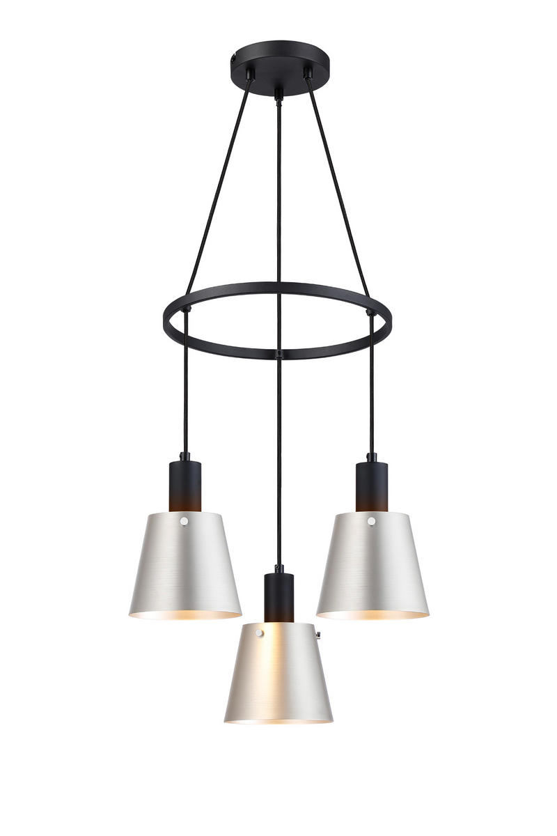 Load image into Gallery viewer, C-Lighting Hektor Ring Pendant With 16cm x 14cm Shade, 3 Light E27, Sand Black/Light Grey/Silver Metal Shade - 60907

