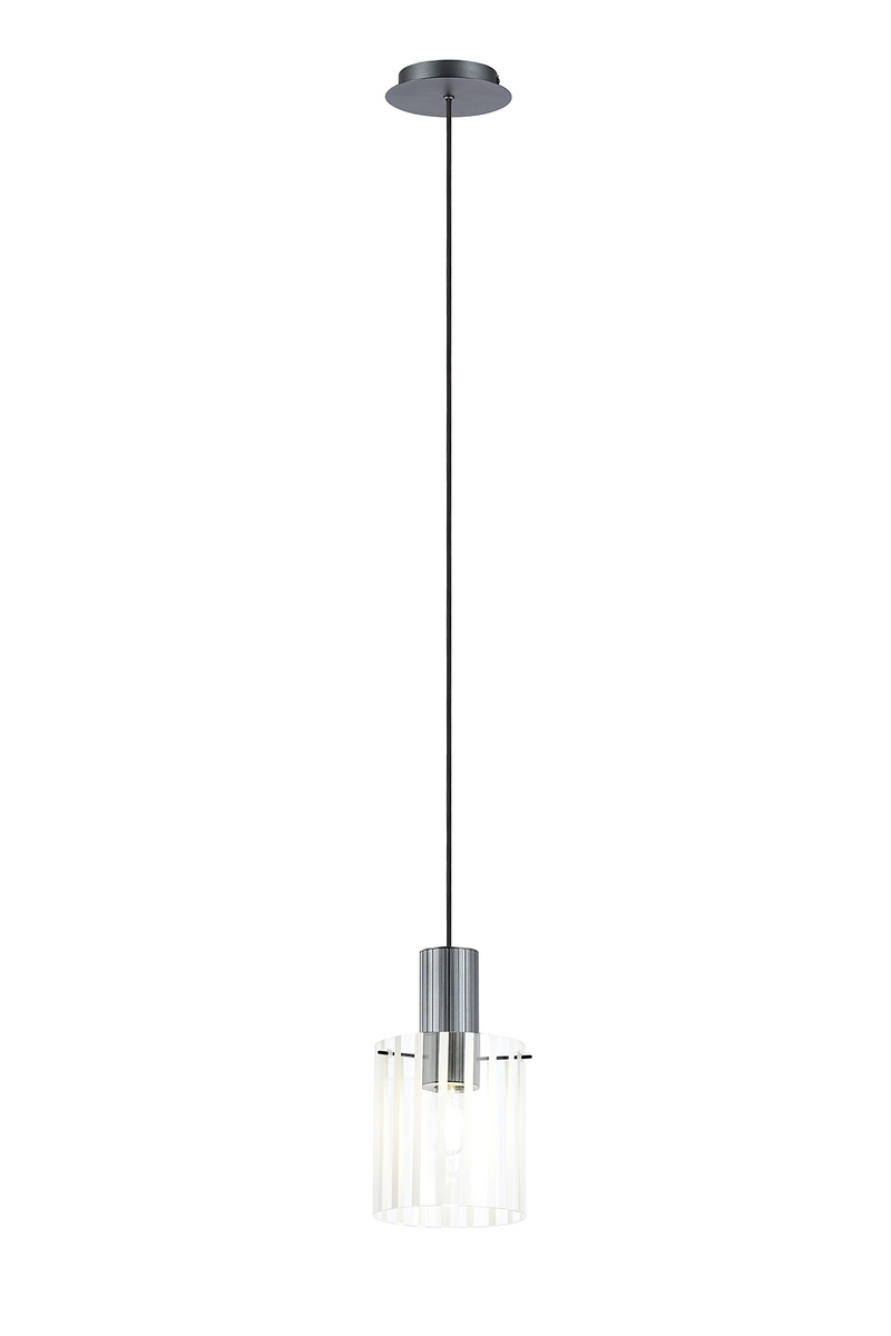 Load image into Gallery viewer, C-Lighting Bridge Ribbed Single Pendant, 1 Light Adjustable E27, Dark Grey/Frosted Wide Line Glass -
