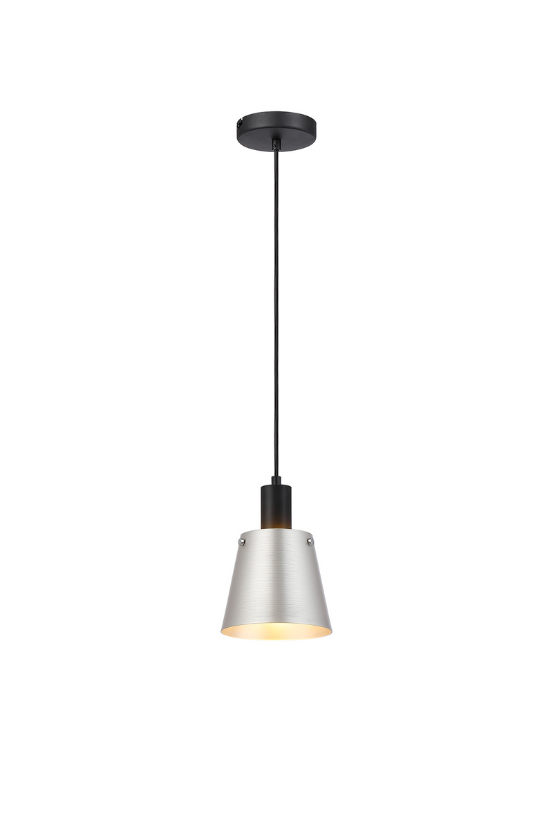 Load image into Gallery viewer, C-Lighting Hektor Single Pendant With 16cm x 14cm Shade, 1 Light E27, Sand Black/Light Grey/Silver Metal Shade - 60865
