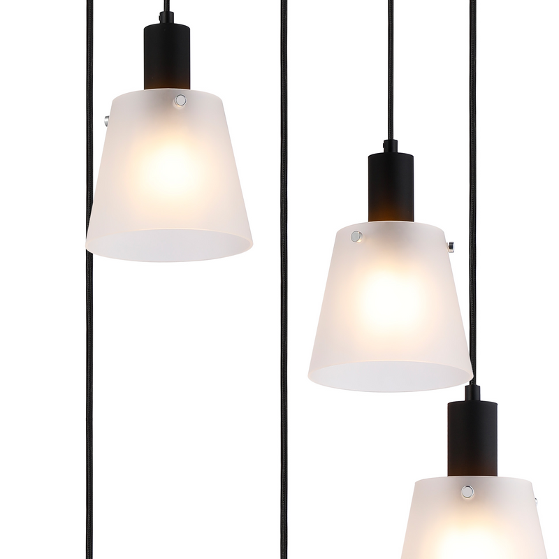Load image into Gallery viewer, C-Lighting Hektor Round Pendant With 16cm x 14cm Shade, 5 Light E27, Sand Black/Frosted White Glass Shade - 60896
