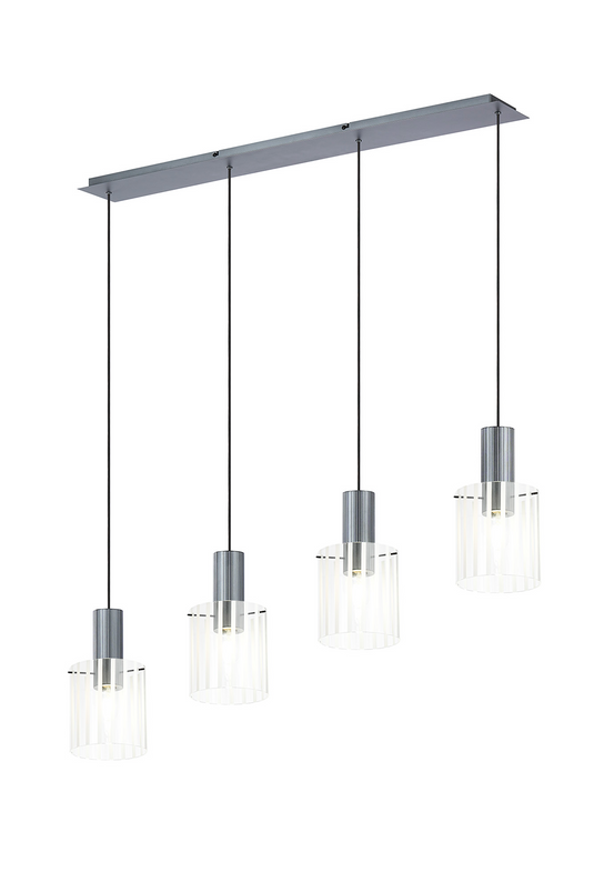 C-Lighting Bridge Ribbed Linear Pendant, 4 Light Adjustable E27, Dark Grey/Frosted Wide Line Glass -