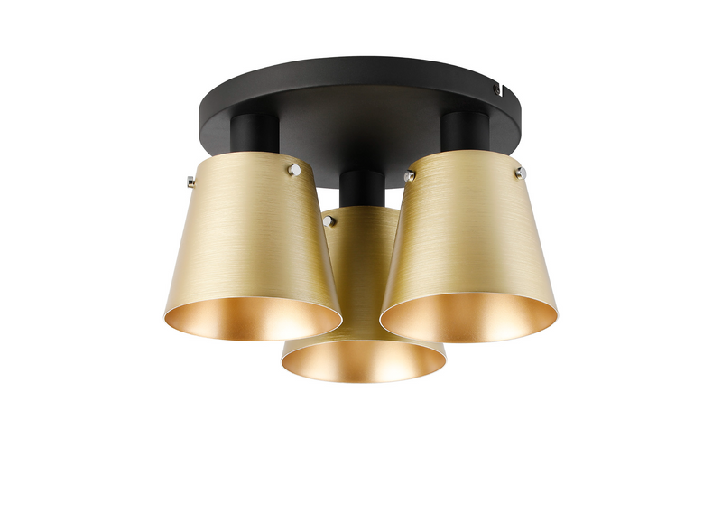 Load image into Gallery viewer, C-Lighting Hektor Round Ceiling Light With 16cm x 14cm Shade, 3 Light E27, Sand Black/Brass/Gold Metal Shade   - 60853
