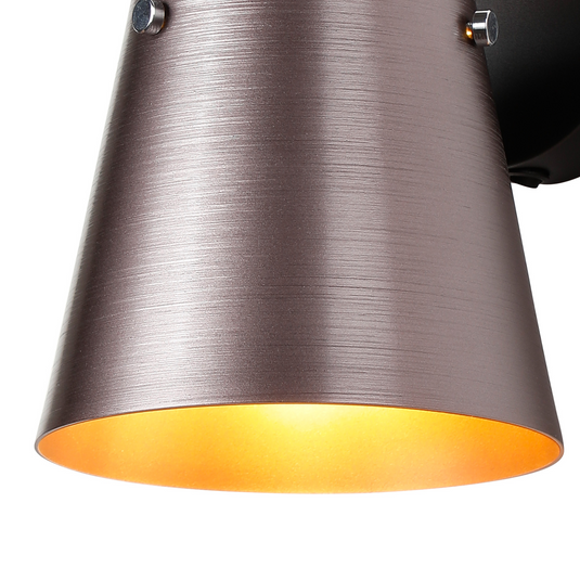 C-Lighting Hektor Wall Light Switched With 16cm x 14cm Shade, 1 Light E27, Sand Black/Brown/Copper Metal Shade - 60824