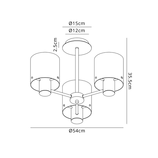 C-Lighting Bridge 54cm Semi Flush Light, 3 x E27, Brass/Sand Black/Iridescent Fade Glass -