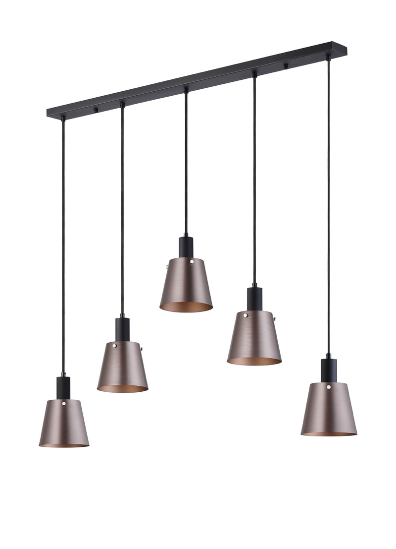 Load image into Gallery viewer, C-Lighting Hektor Linear Pendant With 16cm x 14cm Shade, 5 Light E27, Sand Black/Brown/Copper Metal Shade - 60881

