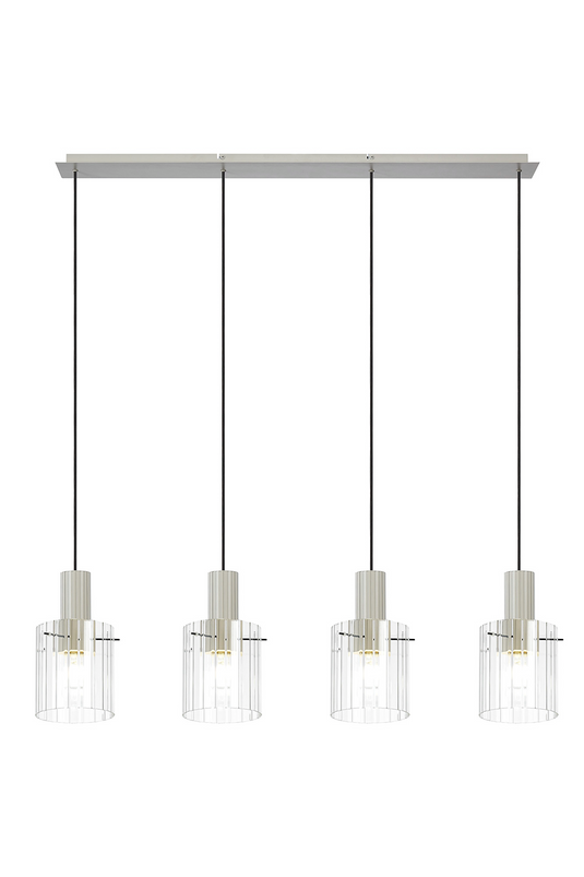 C-Lighting Bridge Ribbed Linear Pendant, 4 Light Adjustable E27, Painted Beige/Clear Wide Line Glass -