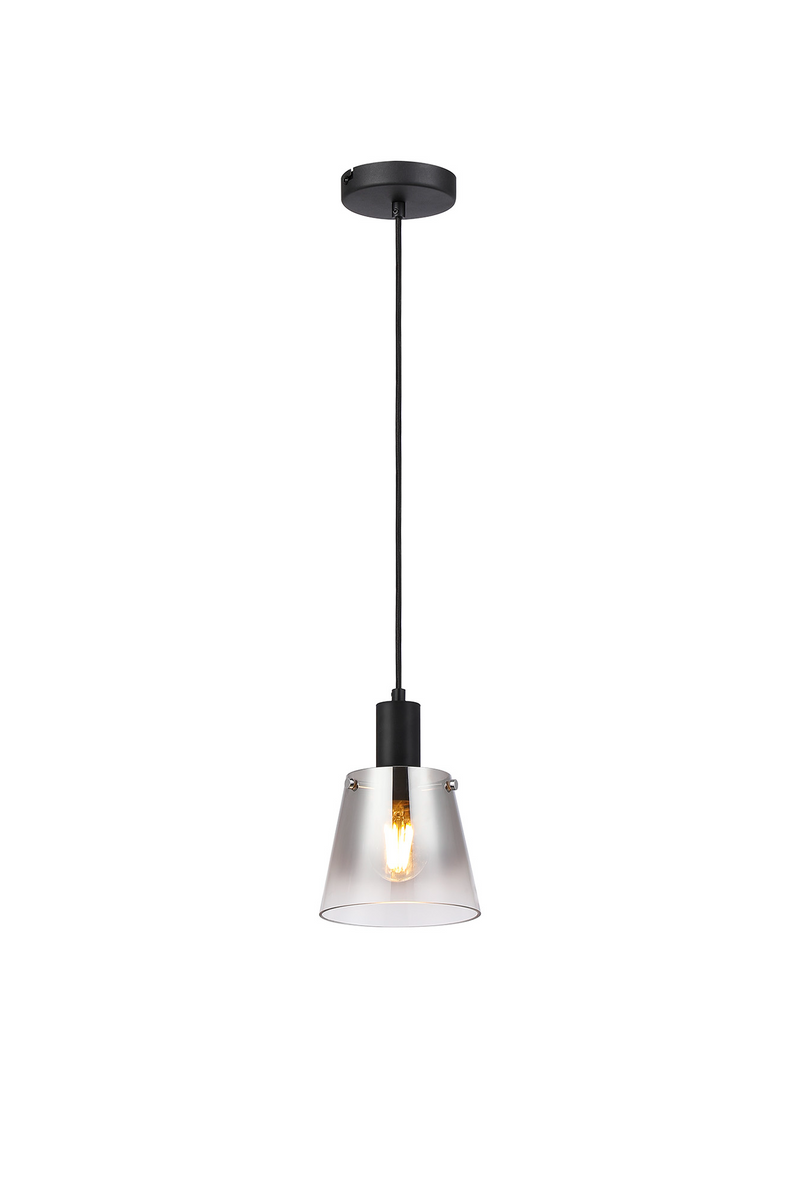 Load image into Gallery viewer, C-Lighting Hektor Single Pendant With 16cm x 14cm Shade, 1 Light E27, Sand Black/Smoke Faded Glass Shade  - 60867
