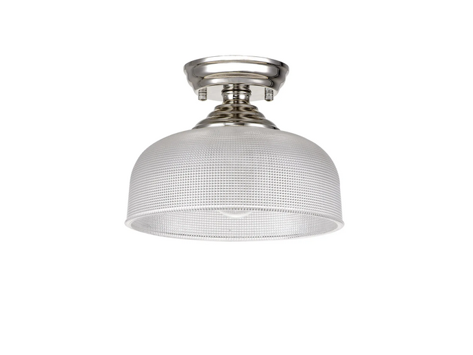 C-Lighting Nash 1 Light Flush Ceiling E27 With Round 26.5cm Prismatic Effect Glass Shade Polished Nickel/Clear -