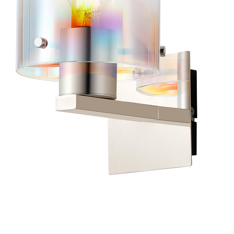 Load image into Gallery viewer, C-Lighting Bridge Single Switched Wall Lamp, 1 Light, E27, Polished Nickel/Black/Iridescent Fade Glass - 61025
