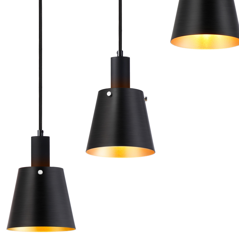 Load image into Gallery viewer, C-Lighting Hektor Linear Pendant With 16cm x 14cm Shade, 5 Light E27, Sand Black/Black/Gold Metal Shade - 60880

