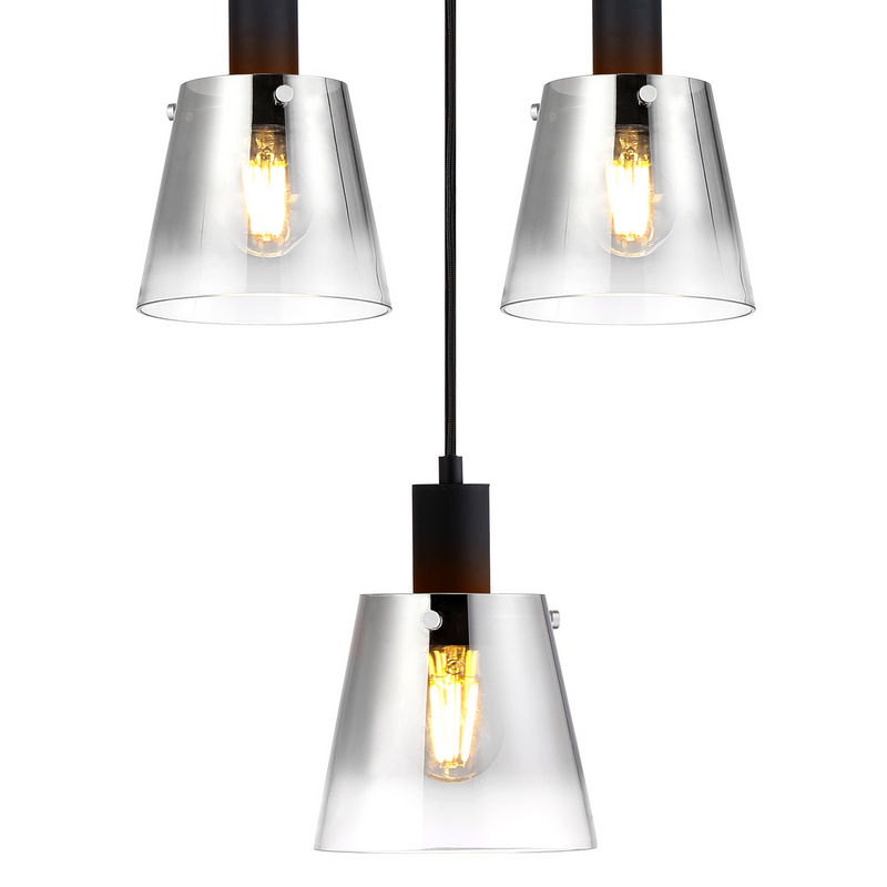 Load image into Gallery viewer, C-Lighting Hektor Ring Pendant With 16cm x 14cm Shade, 5 Light E27, Sand Black/Smoke Faded Glass Shade - 60915
