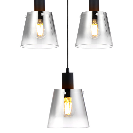 C-Lighting Hektor Ring Pendant With 16cm x 14cm Shade, 5 Light E27, Sand Black/Smoke Faded Glass Shade - 60915