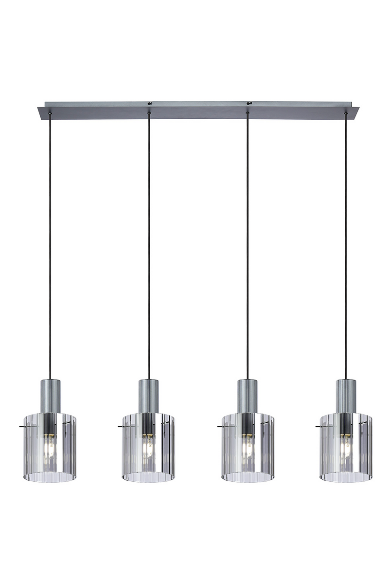 Load image into Gallery viewer, C-Lighting Bridge Ribbed Linear Pendant, 4 Light Adjustable E27, Dark Grey/Smoke Wide Line Glass -
