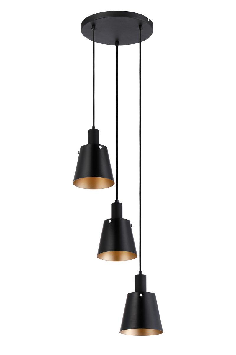 Load image into Gallery viewer, C-Lighting Hektor Round Pendant With 16cm x 14cm Shade, 3 Light E27, Sand Black/Black/Gold Metal Shade - 60886
