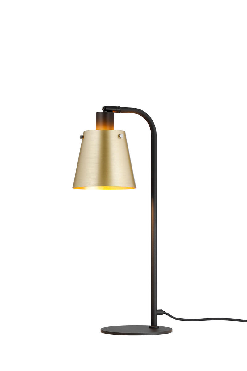 Load image into Gallery viewer, C-Lighting Hektor Table Lamp With 16cm x 14cm Shade, 1 Light E27, Sand Black/Brass/Gold Metal Shade - 60835
