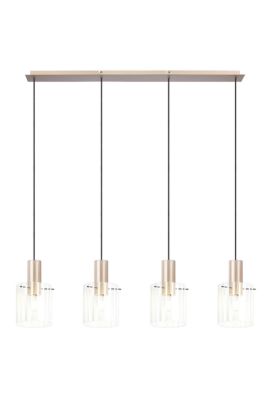 C-Lighting Bridge Ribbed Linear Pendant, 4 Light Adjustable E27, Light Gold/Frosted Wide Line Glass -