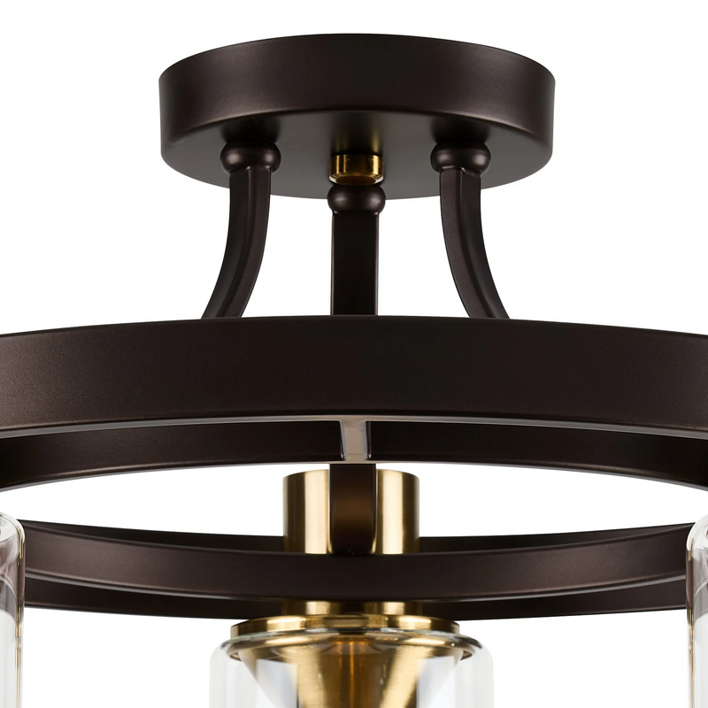 Load image into Gallery viewer, C-Lighting Moles 45cm Round Semi Flush Ceiling 3 Light E27, Brown Oxide/Gold Bronze With Clear Glass Shades - 60941
