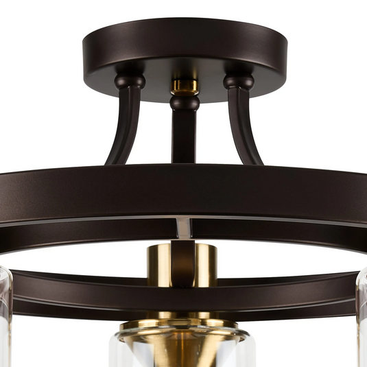 C-Lighting Moles 45cm Round Semi Flush Ceiling 3 Light E27, Brown Oxide/Gold Bronze With Clear Glass Shades - 60941