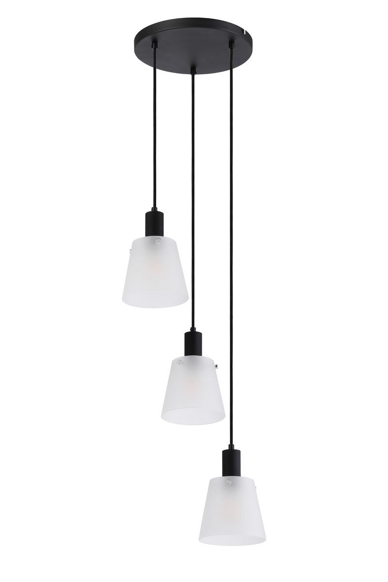 Load image into Gallery viewer, C-Lighting Hektor Round Pendant With 16cm x 14cm Shade, 3 Light E27, Sand Black/Frosted White Glass Shade - 60890
