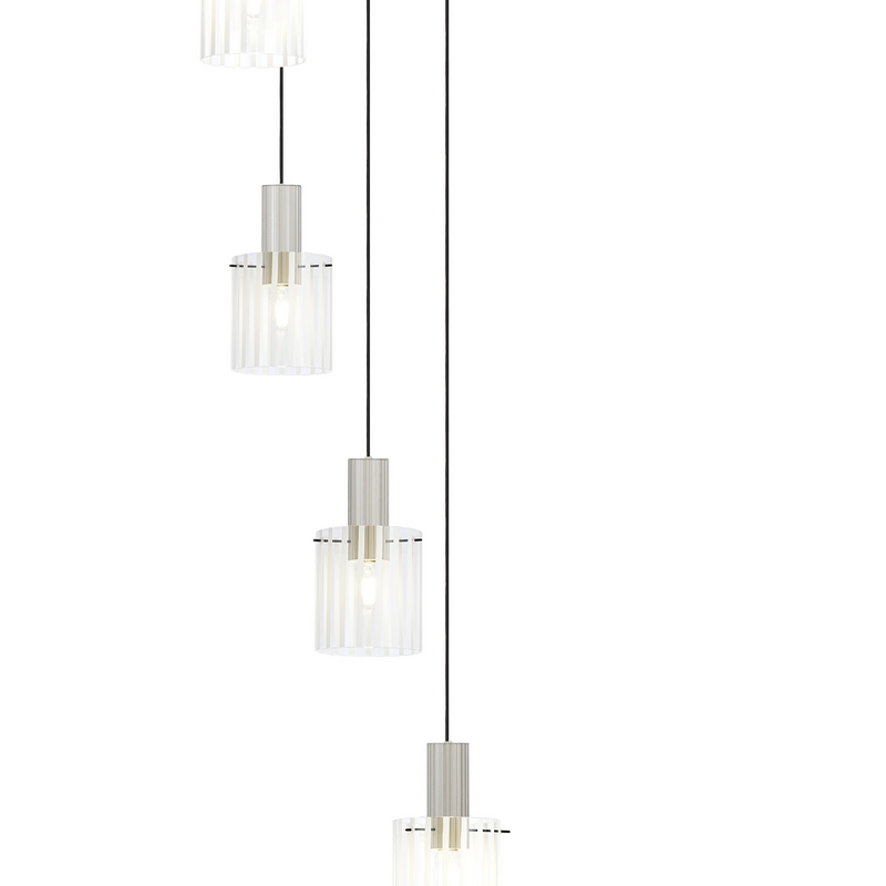 Load image into Gallery viewer, C-Lighting Bridge Ribbed Round Pendant, 9 Light Adjustable E27, Painted Beige/Frosted Wide Line Glass -
