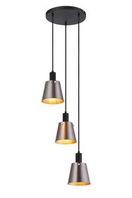 C-Lighting Hektor Round Pendant With 16cm x 14cm Shade, 3 Light E27, Sand Black/Brown/Copper Metal Shade - 60887