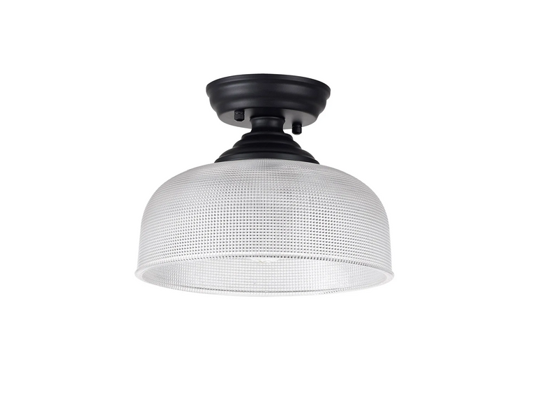 Load image into Gallery viewer, C-Lighting Nash 1 Light Flush Ceiling E27 With Round 26.5cm Prismatic Effect Glass Shade Matt Black/Clear  -
