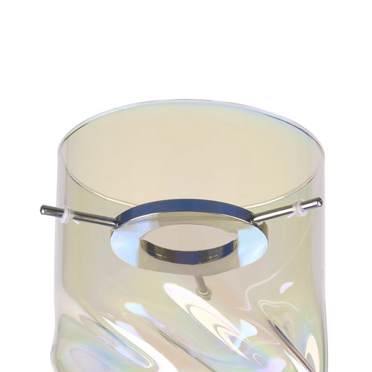 C-Lighting Budapest 120 x 220mm Twisted Cylinder Iridescent Glass Shade c/w Polished Chrome 3 Rod Suspension Plate - 61641