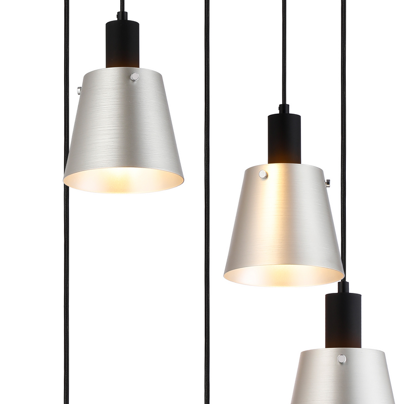 Load image into Gallery viewer, C-Lighting Hektor Round Pendant With 16cm x 14cm Shade, 5 Light E27, Sand Black/Light Grey/Silver Metal Shade - 60895
