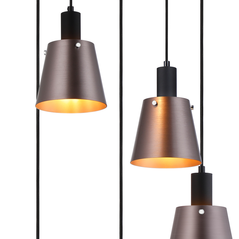 Load image into Gallery viewer, C-Lighting Hektor Round Pendant With 16cm x 14cm Shade, 5 Light E27, Sand Black/Brown/Copper Metal Shade - 60893
