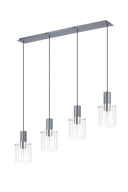 C-Lighting Bridge Ribbed Linear Pendant, 4 Light Adjustable E27, Dark Grey/Frosted Wide Line Glass -