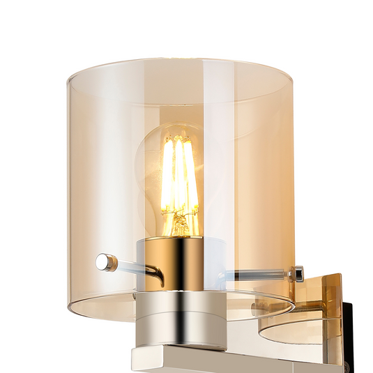 C-Lighting Bridge Single Switched Wall Lamp, 1 Light, E27, Polished Nickel/Black/Amber Glass - 61023