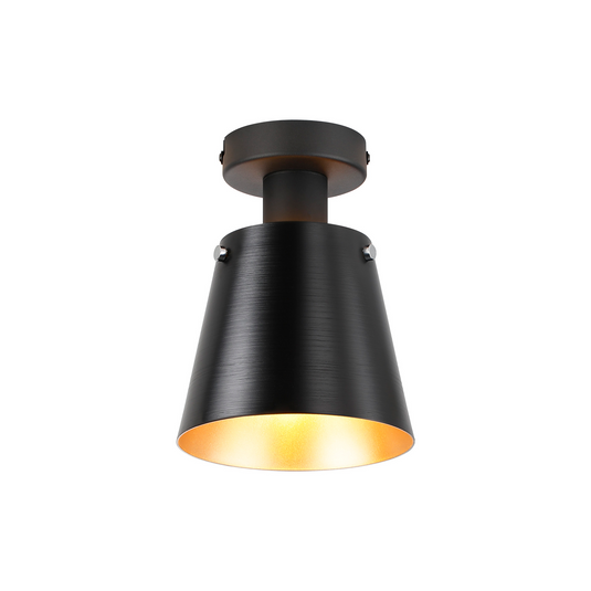 C-Lighting Hektor Ceiling Light With 16cm x 14cm Shade, 1 Light E27, Sand Black/Black/Gold Metal Shade - 60845