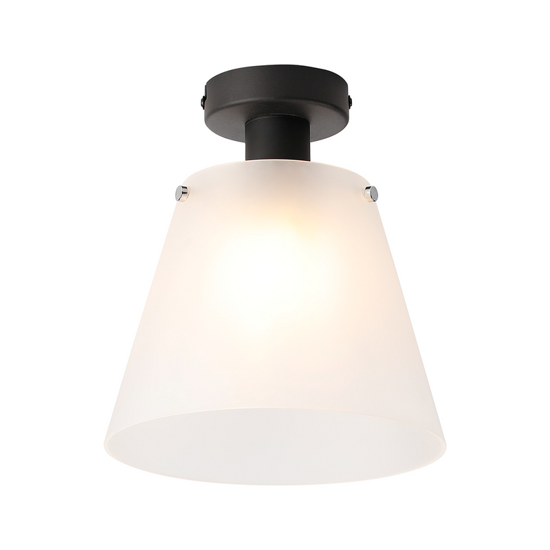 Load image into Gallery viewer, C-Lighting Hektor Ceiling Light With 23cm x 18cm Shade, 1 Light E27, Sand Black/Frosted White Glass Shade  - 60861
