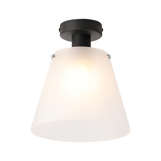 C-Lighting Hektor Ceiling Light With 23cm x 18cm Shade, 1 Light E27, Sand Black/Frosted White Glass Shade  - 60861