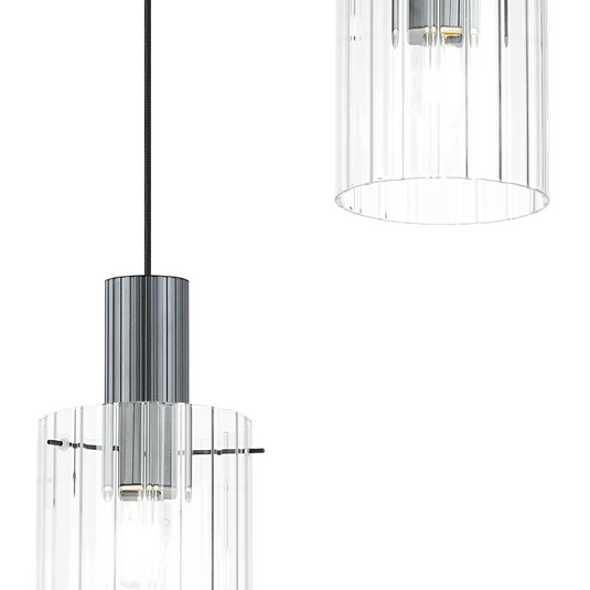 C-Lighting Bridge Ribbed Round Pendant, 3 Light Adjustable E27, Dark Grey/Clear Wide Line Glass -