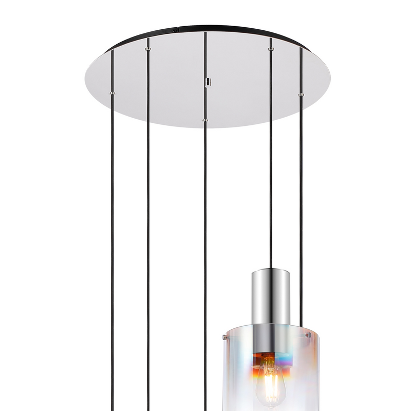 Load image into Gallery viewer, C-Lighting Bridge Round Pendant, 5 Light E27, Polished Nickel/Black/Iridescent Fade Glass - 61043
