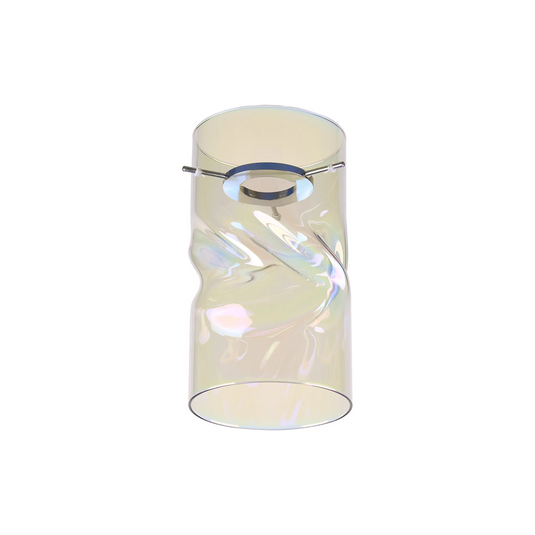 C-Lighting Budapest 120 x 220mm Twisted Cylinder Iridescent Glass Shade c/w Polished Chrome 3 Rod Suspension Plate - 61641