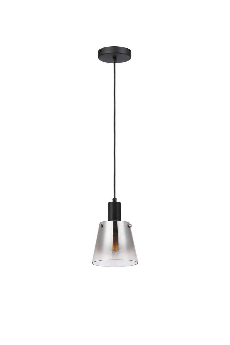 Load image into Gallery viewer, C-Lighting Hektor Single Pendant With 16cm x 14cm Shade, 1 Light E27, Sand Black/Smoke Faded Glass Shade  - 60867
