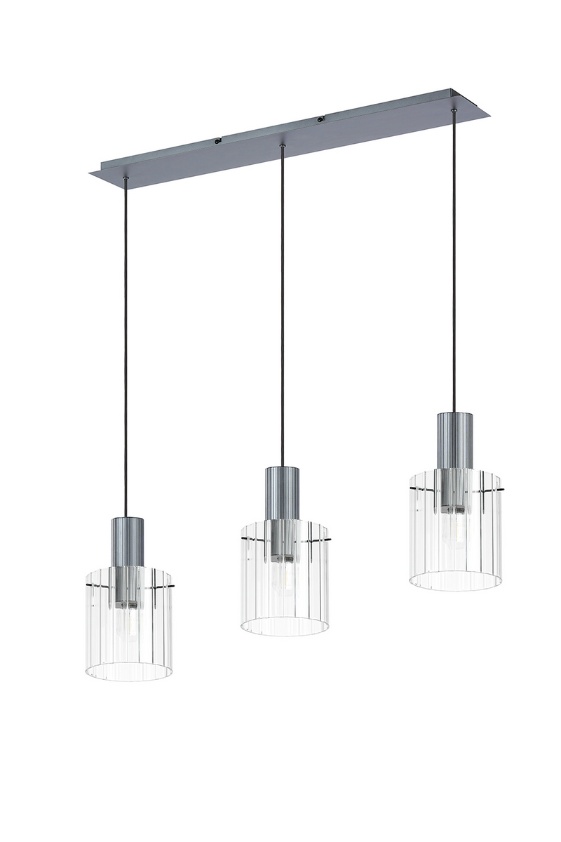 Load image into Gallery viewer, C-Lighting Bridge Ribbed Linear Pendant, 3 Light Adjustable E27, Dark Grey/Clear Wide Line Glass -
